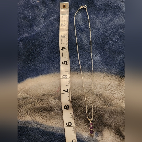 Silver necklace Oval Amethyst Triple Drop Pendant Necklace in Sterling Silver, c - Picture 6 of 13